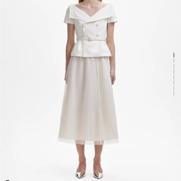 Self Portrait Exclusive Cream Off the Shoulder Midi Dress - Picture 1 of 4